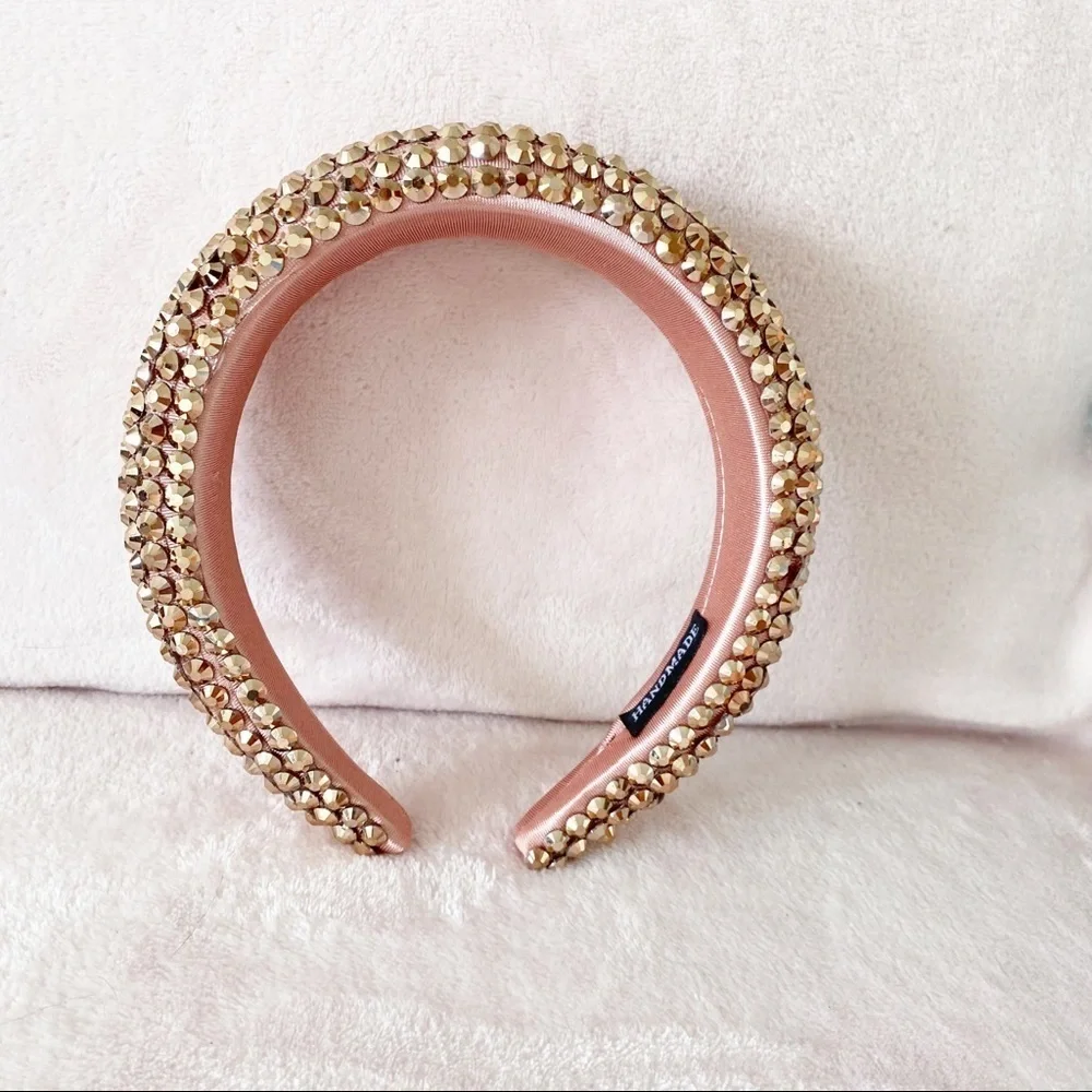 NWOT Rose Gold Headband Pink Sparkly Jeweled Padded Spring Wedding